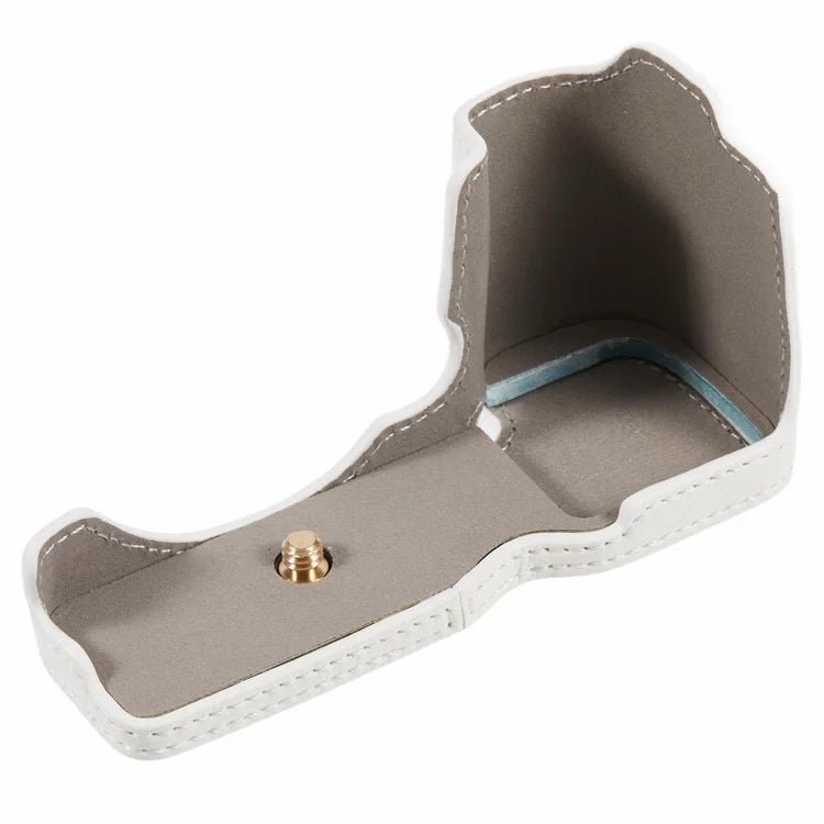 For Sony Alpha ZV-E10 Leather Camera Bottom Cover Buffalo Texture Half Body Case with Battery Opening