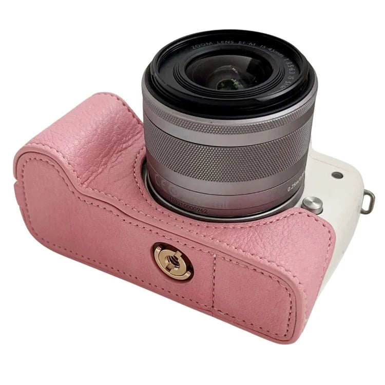 For Canon EOS M50 Mark II /  M50 / M5 Leather Camera Bag Half Body Case with Battery Opening Buffalo Texture- Pink