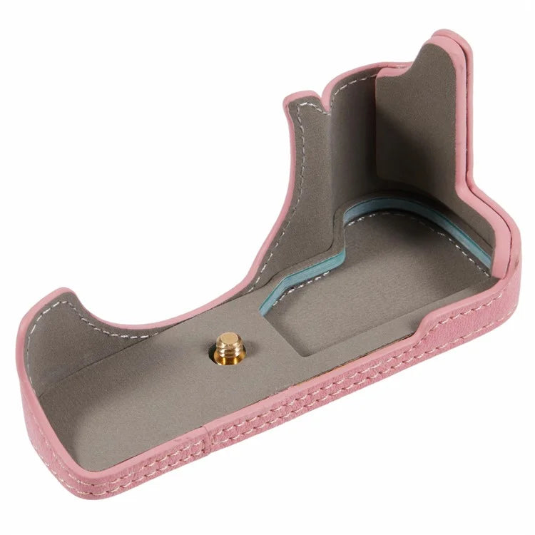 For Canon EOS M50 Mark II /  M50 / M5 Leather Camera Bag Half Body Case with Battery Opening Buffalo Texture- Pink