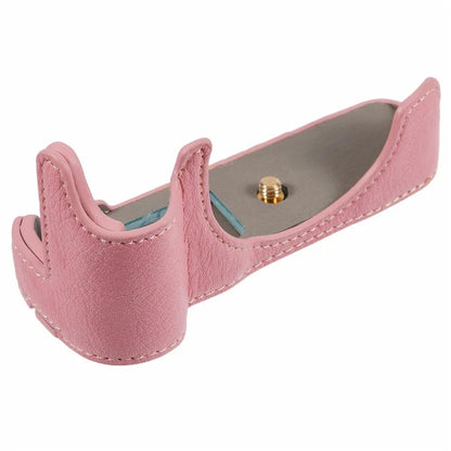 For Canon EOS M50 Mark II /  M50 / M5 Leather Camera Bag Half Body Case with Battery Opening Buffalo Texture- Pink