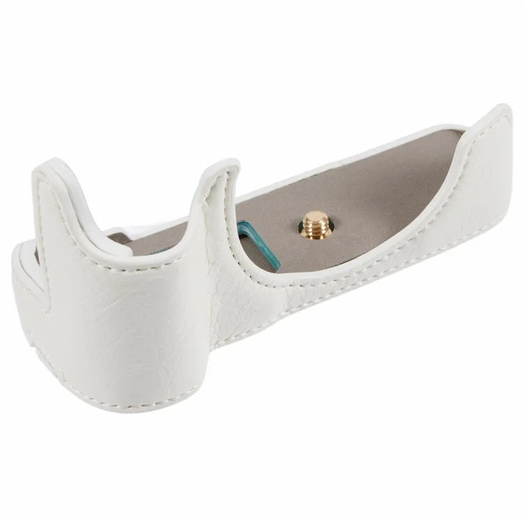 For Canon EOS M50 Mark II /  M50 / M5 Leather Camera Bag Half Body Case with Battery Opening Buffalo TextureWhite