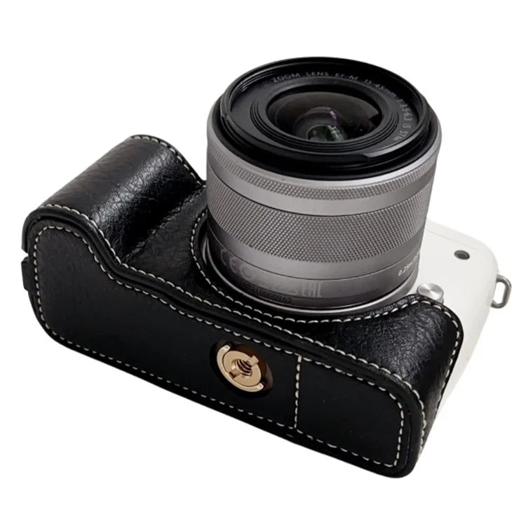 For Canon EOS M50 Mark II /  M50 / M5 Leather Camera Bag Half Body Case with Battery Opening Buffalo TextureBlack