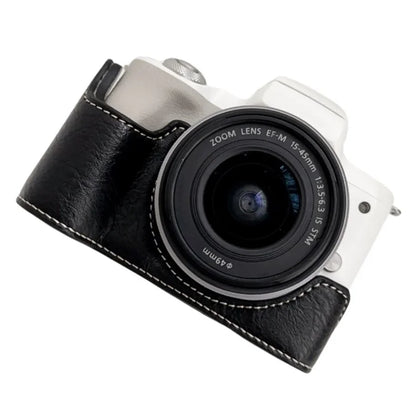 For Canon EOS M50 Mark II /  M50 / M5 Leather Camera Bag Half Body Case with Battery Opening Buffalo TextureBlack