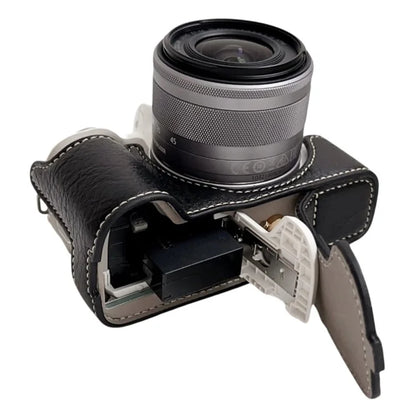 For Canon EOS M50 Mark II /  M50 / M5 Leather Camera Bag Half Body Case with Battery Opening Buffalo TextureBlack