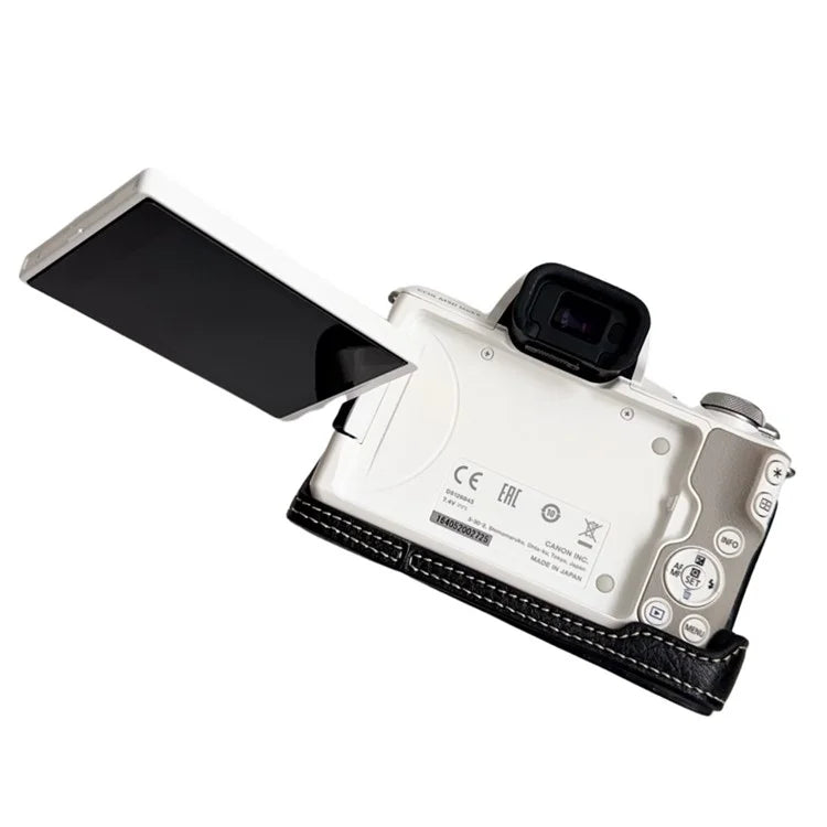 For Canon EOS M50 Mark II /  M50 / M5 Leather Camera Bag Half Body Case with Battery Opening Buffalo TextureBlack