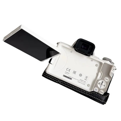 For Canon EOS M50 Mark II /  M50 / M5 Leather Camera Bag Half Body Case with Battery Opening Buffalo TextureBlack