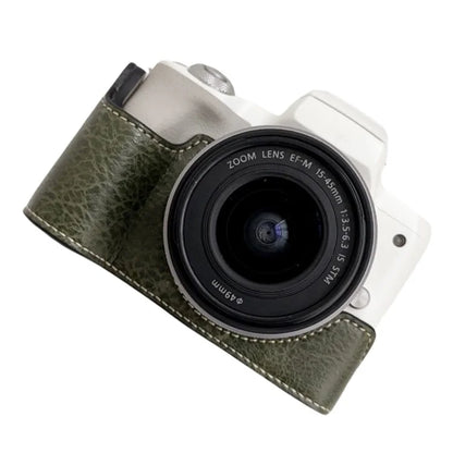 For Canon EOS M50 Mark II /  M50 / M5 Leather Camera Bag Half Body Case with Battery Opening Buffalo TextureGreen