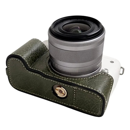 For Canon EOS M50 Mark II /  M50 / M5 Leather Camera Bag Half Body Case with Battery Opening Buffalo TextureGreen