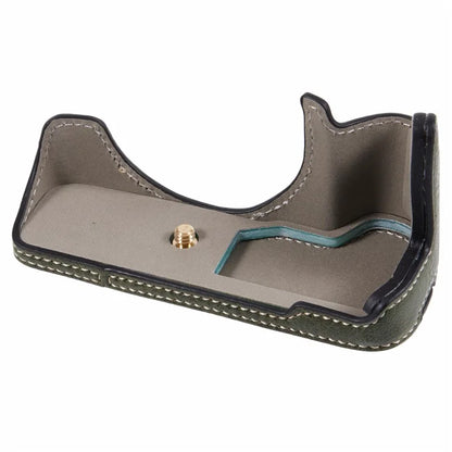 For Canon EOS M50 Mark II /  M50 / M5 Leather Camera Bag Half Body Case with Battery Opening Buffalo TextureGreen