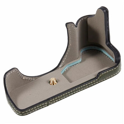 For Canon EOS M50 Mark II /  M50 / M5 Leather Camera Bag Half Body Case with Battery Opening Buffalo TextureGreen