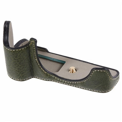 For Canon EOS M50 Mark II /  M50 / M5 Leather Camera Bag Half Body Case with Battery Opening Buffalo TextureGreen