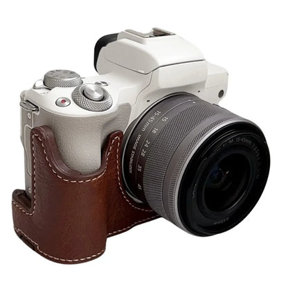 For Canon EOS M50 Mark II /  M50 / M5 Leather Camera Bag Half Body Case with Battery Opening Buffalo TextureBrown