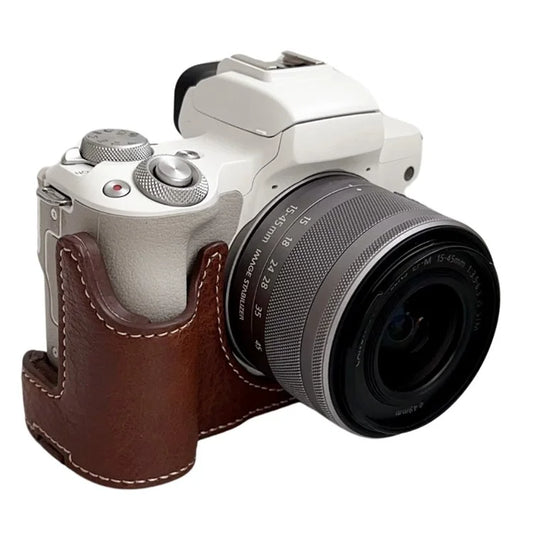 For Canon EOS M50 Mark II /  M50 / M5 Leather Camera Bag Half Body Case with Battery Opening Buffalo TextureBrown