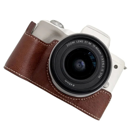 For Canon EOS M50 Mark II /  M50 / M5 Leather Camera Bag Half Body Case with Battery Opening Buffalo TextureBrown