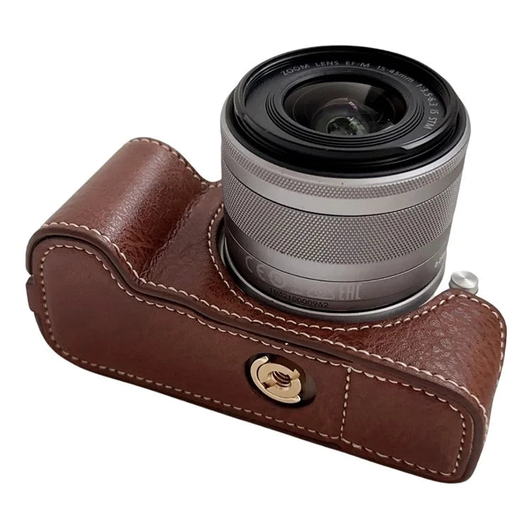 For Canon EOS M50 Mark II /  M50 / M5 Leather Camera Bag Half Body Case with Battery Opening Buffalo TextureBrown
