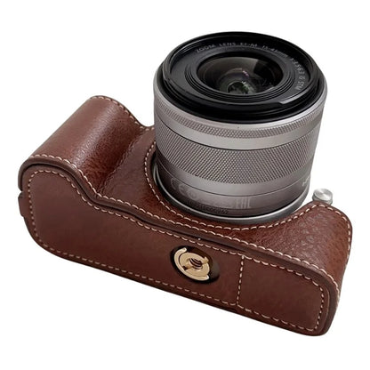 For Canon EOS M50 Mark II /  M50 / M5 Leather Camera Bag Half Body Case with Battery Opening Buffalo TextureBrown