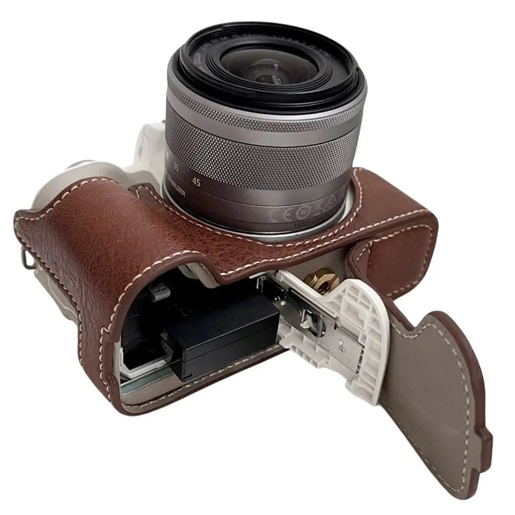 For Canon EOS M50 Mark II /  M50 / M5 Leather Camera Bag Half Body Case with Battery Opening Buffalo TextureBrown