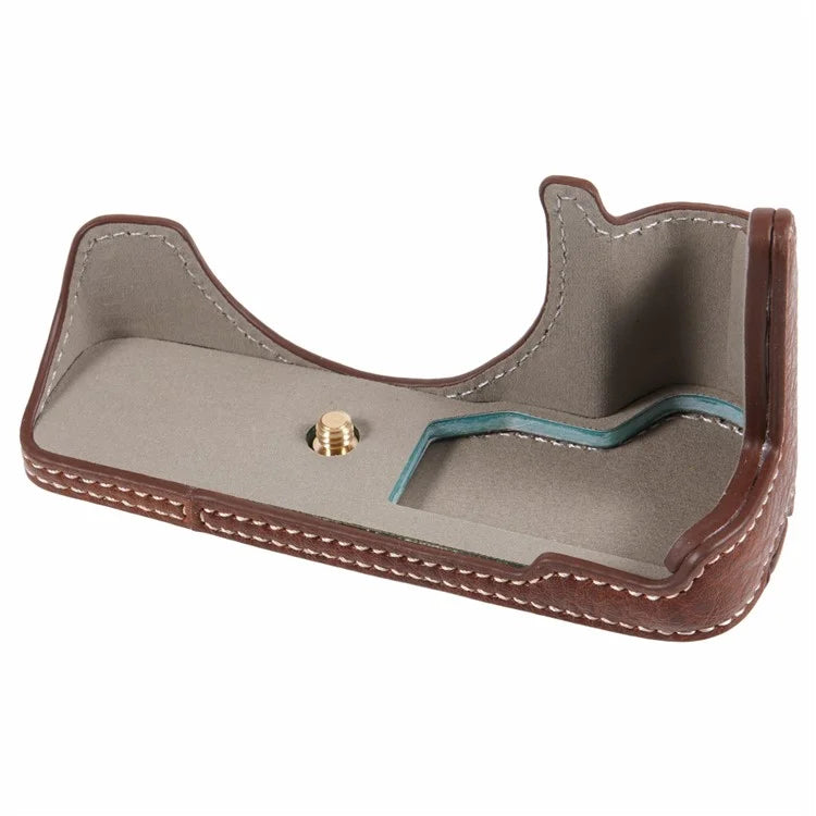 For Canon EOS M50 Mark II /  M50 / M5 Leather Camera Bag Half Body Case with Battery Opening Buffalo TextureBrown