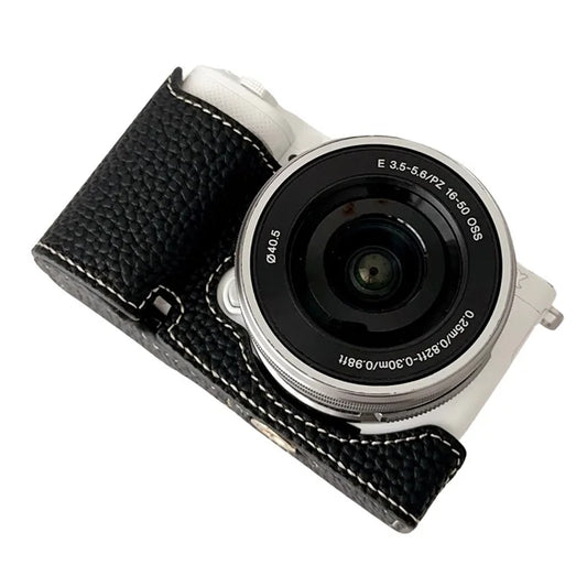 For Sony ZV-E10 Litchi Texture Leather Camera Bag Bottom Case with Battery Opening