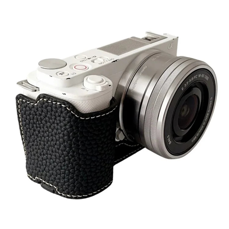 For Sony ZV-E10 Litchi Texture Leather Camera Bag Bottom Case with Battery Opening
