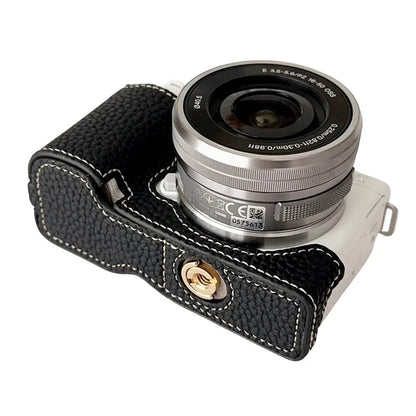 For Sony ZV-E10 Litchi Texture Leather Camera Bag Bottom Case with Battery Opening