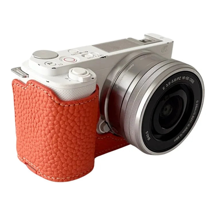 For Sony ZV-E10 Litchi Texture Leather Camera Bag Bottom Case with Battery Opening