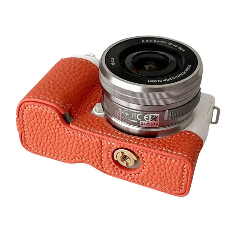 For Sony ZV-E10 Litchi Texture Leather Camera Bag Bottom Case with Battery Opening