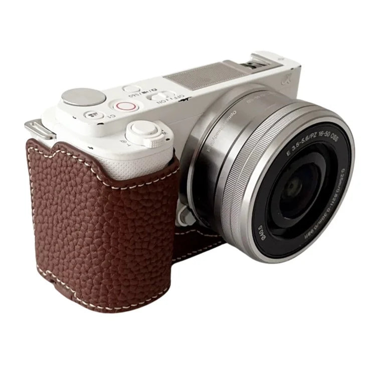 For Sony ZV-E10 Litchi Texture Leather Camera Bag Bottom Case with Battery Opening