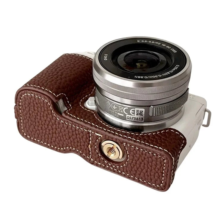 For Sony ZV-E10 Litchi Texture Leather Camera Bag Bottom Case with Battery Opening