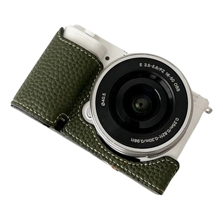 For Sony ZV-E10 Litchi Texture Leather Camera Bag Bottom Case with Battery Opening