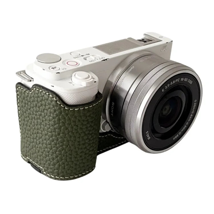 For Sony ZV-E10 Litchi Texture Leather Camera Bag Bottom Case with Battery Opening
