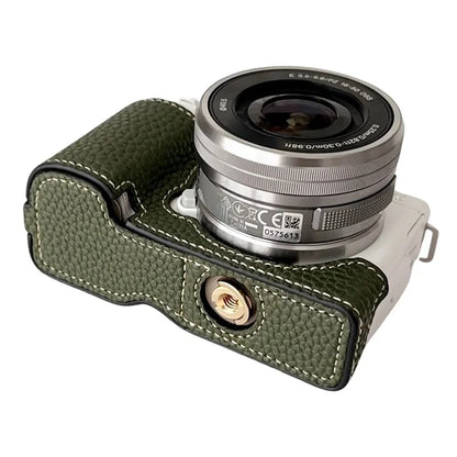 For Sony ZV-E10 Litchi Texture Leather Camera Bag Bottom Case with Battery Opening