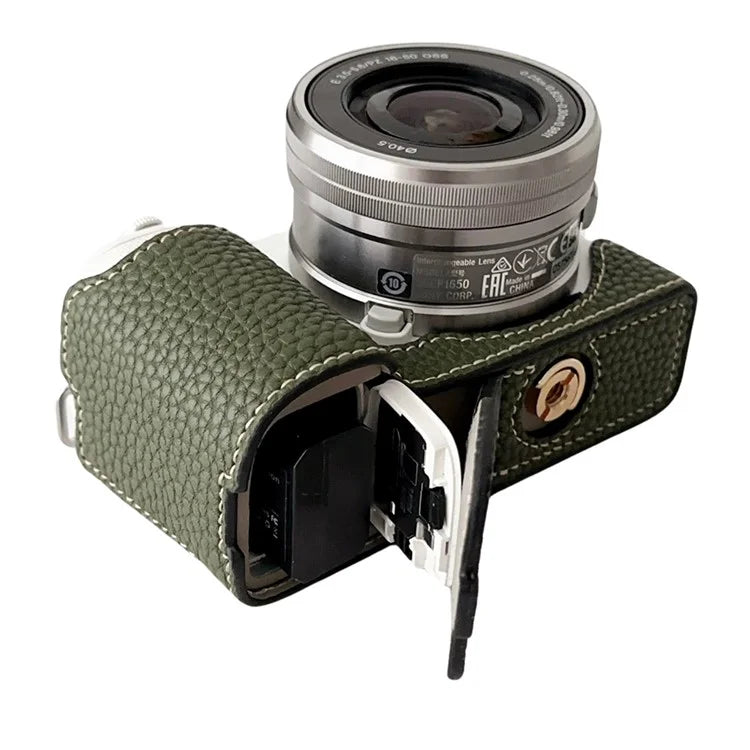 For Sony ZV-E10 Litchi Texture Leather Camera Bag Bottom Case with Battery Opening