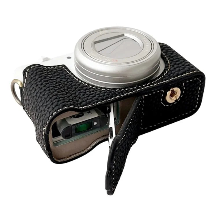 For Sony ZV-1 II / ZV-1M2 / ZV-1F Litchi Texture PU Leather Camera Bag Bottom Case Easy to Replace Battery