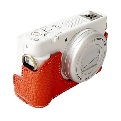 For Sony ZV-1 II / ZV-1M2 / ZV-1F Litchi Texture PU Leather Camera Bag Bottom Case Easy to Replace Battery