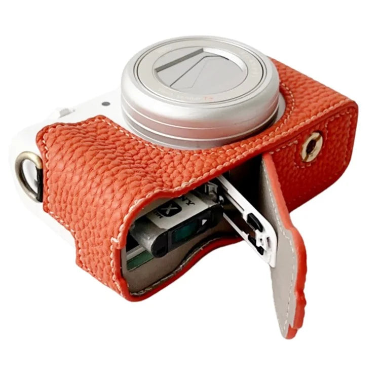 For Sony ZV-1 II / ZV-1M2 / ZV-1F Litchi Texture PU Leather Camera Bag Bottom Case Easy to Replace Battery