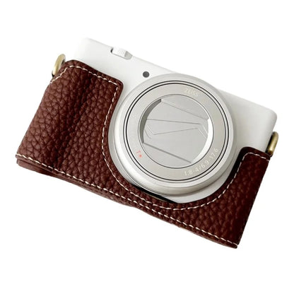 For Sony ZV-1 II / ZV-1M2 / ZV-1F Litchi Texture PU Leather Camera Bag Bottom Case Easy to Replace Battery