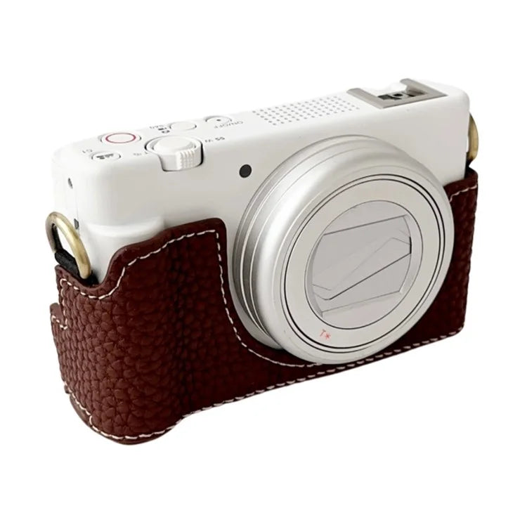 For Sony ZV-1 II / ZV-1M2 / ZV-1F Litchi Texture PU Leather Camera Bag Bottom Case Easy to Replace Battery