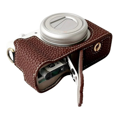 For Sony ZV-1 II / ZV-1M2 / ZV-1F Litchi Texture PU Leather Camera Bag Bottom Case Easy to Replace Battery