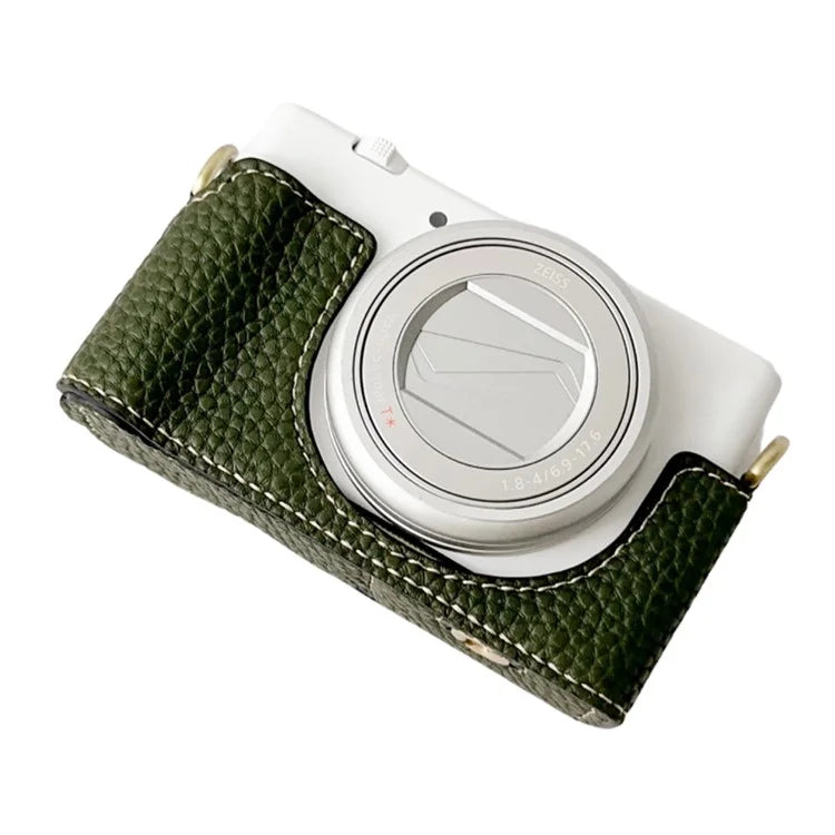 For Sony ZV-1 II / ZV-1M2 / ZV-1F Litchi Texture PU Leather Camera Bag Bottom Case Easy to Replace Battery