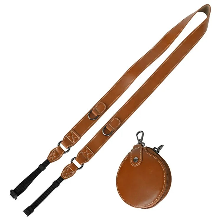 PU Leather Camera Carrying Strap SLR Camera Neck Shoulder Strap + Small Bag