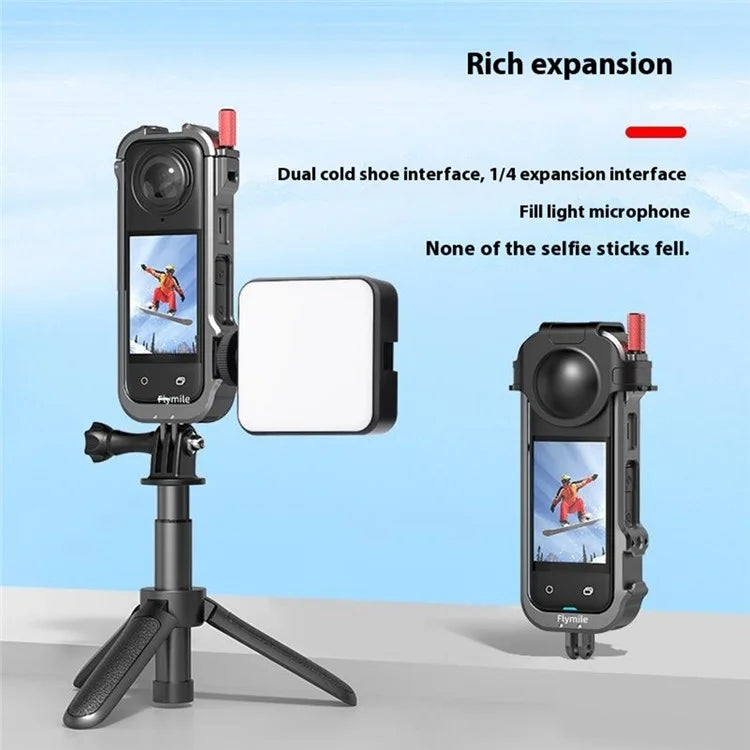 FLYMILE For Insta360 X4 Camera Cage Metal Protective Frame Expansion Bracket with Lens Cover