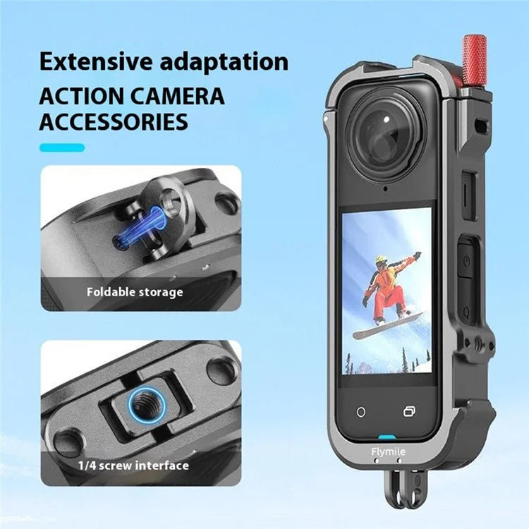 FLYMILE For Insta360 X4 Camera Cage Metal Protective Frame Expansion Bracket with Lens Cover