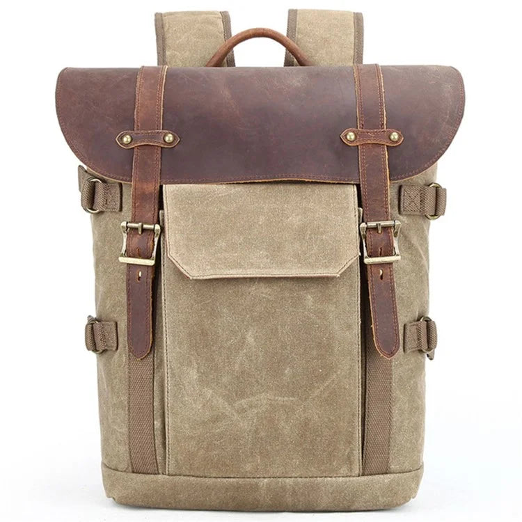 3033 Outdoor Travel Photography Bag Tripod Carrying Waxed Canvas Backpack for 15-inch Laptop