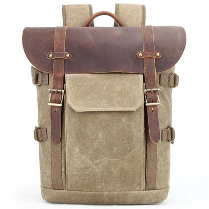 3033 Outdoor Travel Photography Bag Tripod Carrying Waxed Canvas Backpack for 15-inch Laptop