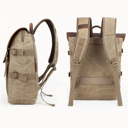 3033 Outdoor Travel Photography Bag Tripod Carrying Waxed Canvas Backpack for 15-inch Laptop