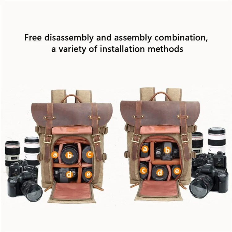 3033 Outdoor Travel Photography Bag Tripod Carrying Waxed Canvas Backpack for 15-inch Laptop