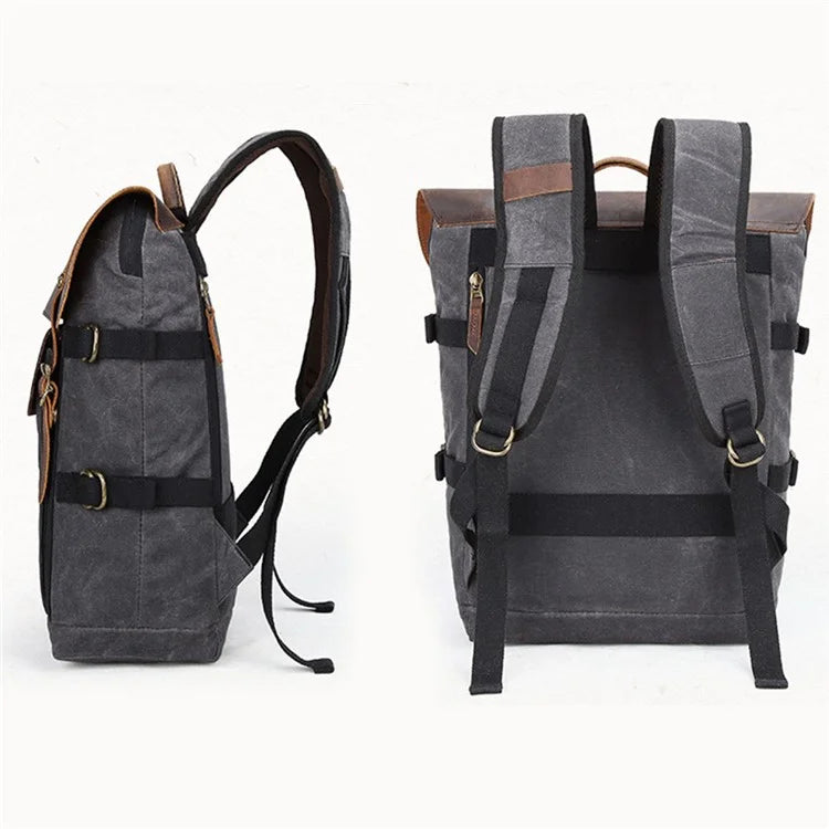 3033 Outdoor Travel Photography Bag Tripod Carrying Waxed Canvas Backpack for 15-inch Laptop