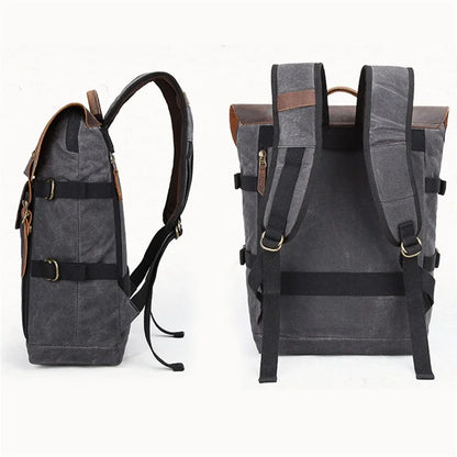 3033 Outdoor Travel Photography Bag Tripod Carrying Waxed Canvas Backpack for 15-inch Laptop