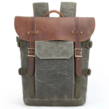 3033 Outdoor Travel Photography Bag Tripod Carrying Waxed Canvas Backpack for 15-inch Laptop